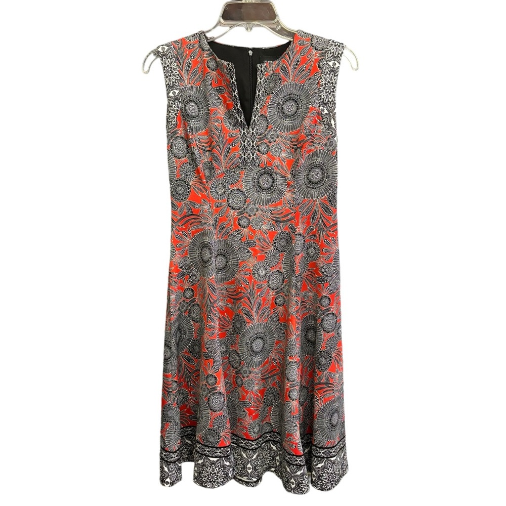 Liz Claiborne sleeveless print midi sheath back zip dress women’s size 4